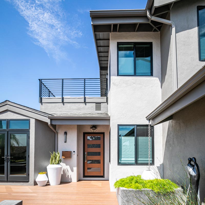 modern house exterior with new Milgard windows and doors